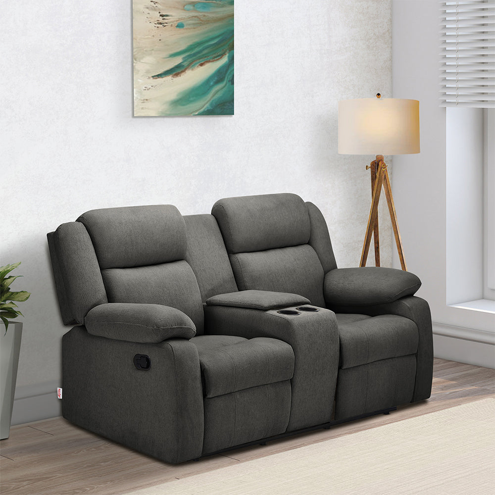 Grey fabric 2 seater best sale recliner sofa