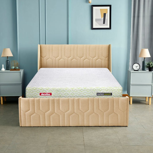 Wave Plus Adjustable Bed with Tranquil Walnut Shell Upholstered Bed and SuperGrid Mattress