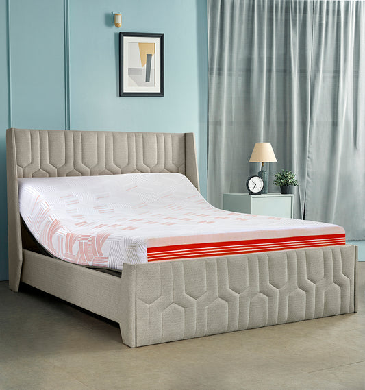Wave Plus Adjustable Bed with Tranquil Sea Shell Upholstered Bed and Quboid Mattress