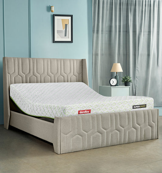 Wave Plus Adjustable Bed with Tranquil Sea Shell Upholstered Bed and SuperGrid Mattress