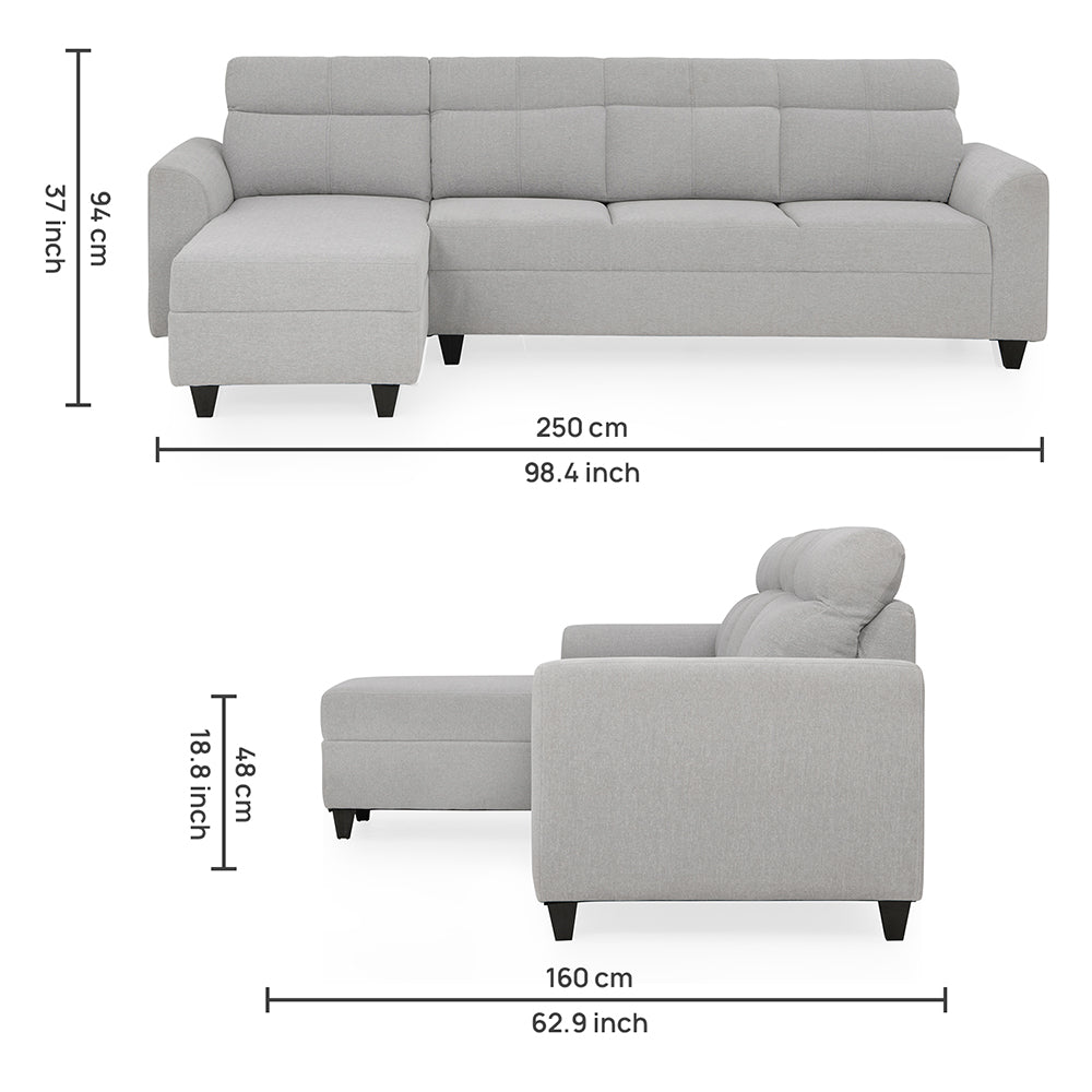 Zivo Plus Cloudy Gray Fabric Sofa Set 3 Seater Sofa with Lounger